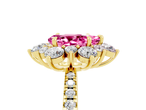 Yellow gold Pear Cut Cut Diamond Floral Halo Pave Band with Prong Setting_5