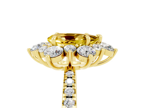 Yellow gold Pear Cut Cut Diamond Floral Halo Pave Band with Prong Setting_5
