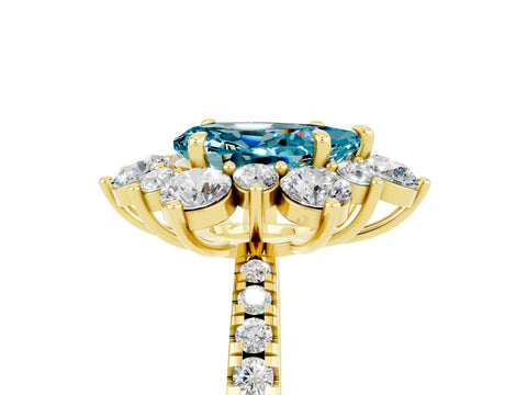 Yellow gold Pear Cut Cut Diamond Floral Halo Pave Band with Prong Setting_5