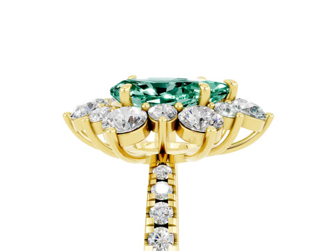 Yellow gold Pear Cut Cut Diamond Floral Halo Pave Band with Prong Setting_5