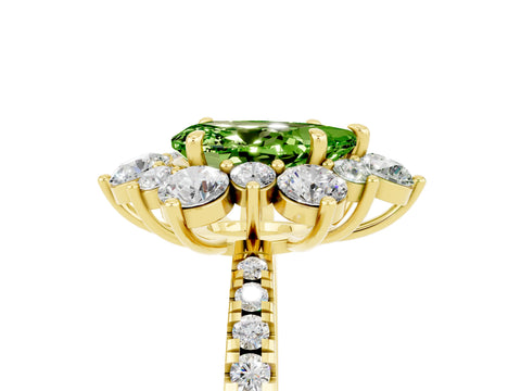Yellow gold Pear Cut Cut Diamond Floral Halo Pave Band with Prong Setting_5