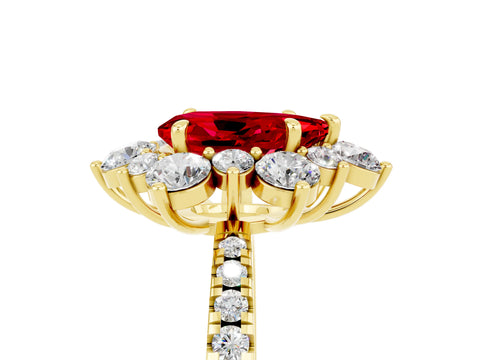 Yellow gold Pear Cut Cut Diamond Floral Halo Pave Band with Prong Setting_5