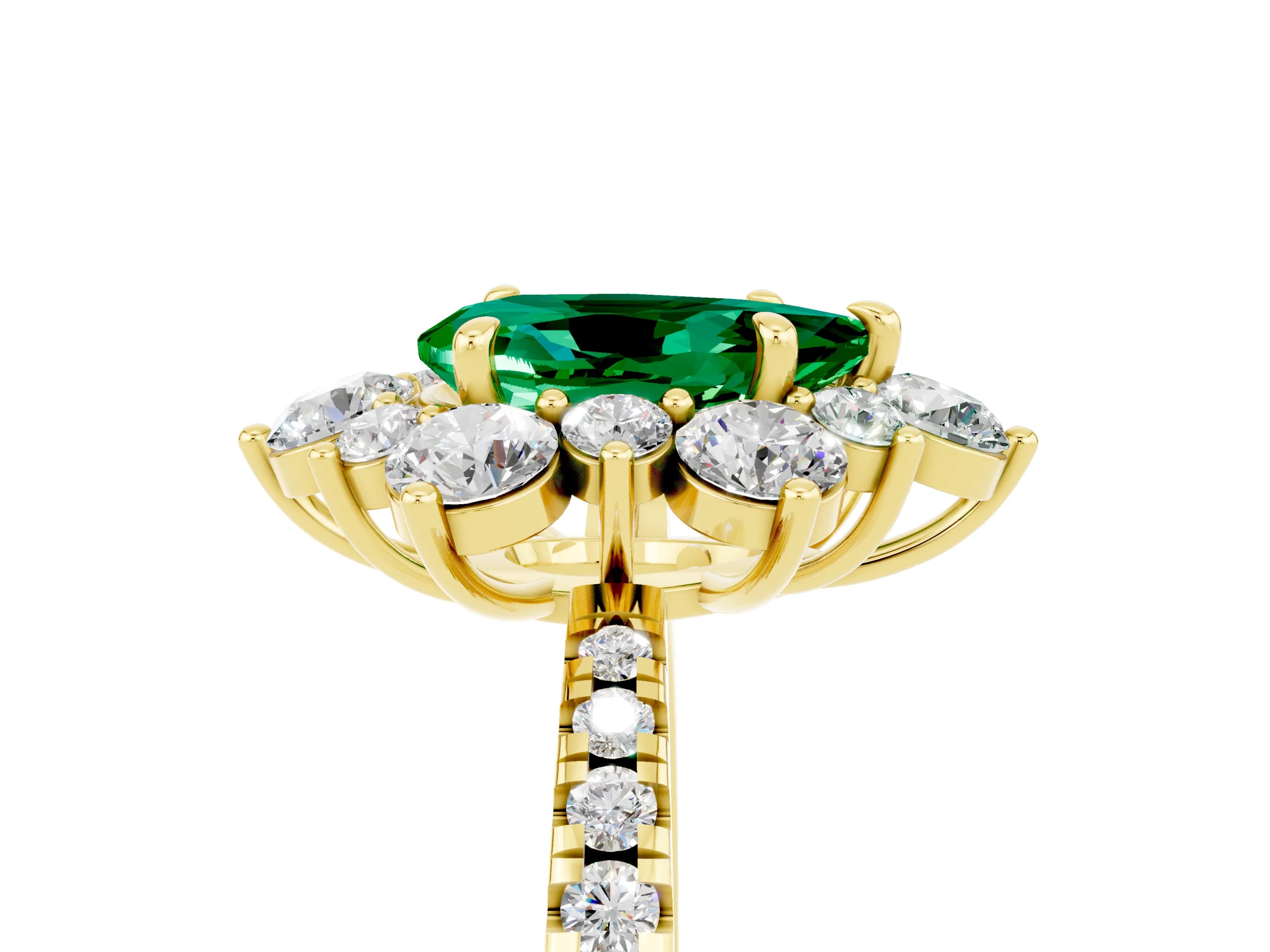 Yellow gold Pear Cut Cut Diamond Floral Halo Pave Band with Prong Setting_5