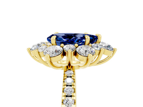 Yellow gold Pear Cut Cut Diamond Floral Halo Pave Band with Prong Setting_5