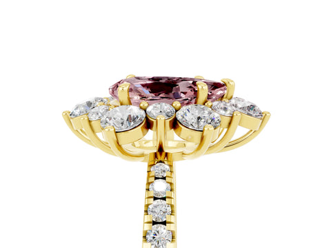 Yellow gold Pear Cut Cut Diamond Floral Halo Pave Band with Prong Setting_5