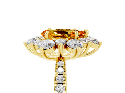 Yellow gold Pear Cut Cut Diamond Floral Halo Pave Band with Prong Setting_5