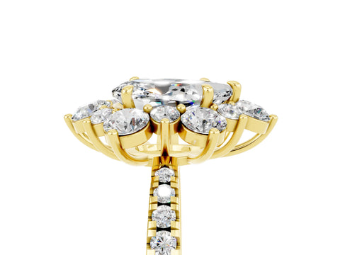 Yellow gold Pear Cut Cut Diamond Floral Halo Pave Band with Prong Setting_5
