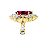Yellow gold Pear Cut Cut Diamond Floral Halo Pave Band with Prong Setting_5