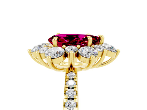 Yellow gold Pear Cut Cut Diamond Floral Halo Pave Band with Prong Setting_5