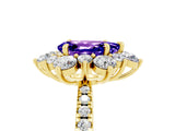 Yellow gold Pear Cut Cut Diamond Floral Halo Pave Band with Prong Setting_5