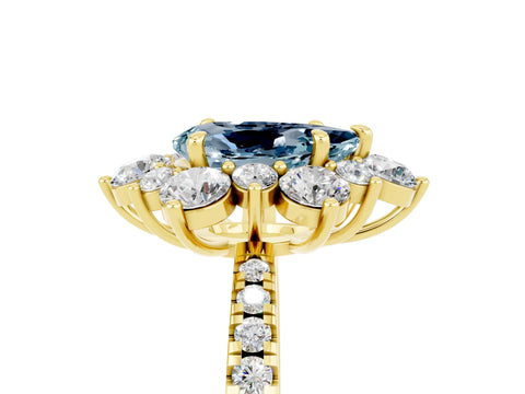 Yellow gold Pear Cut Cut Diamond Floral Halo Pave Band with Prong Setting_5