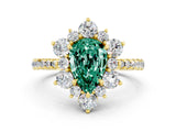 Yellow gold Pear Cut Cut Diamond Floral Halo Pave Band with Prong Setting