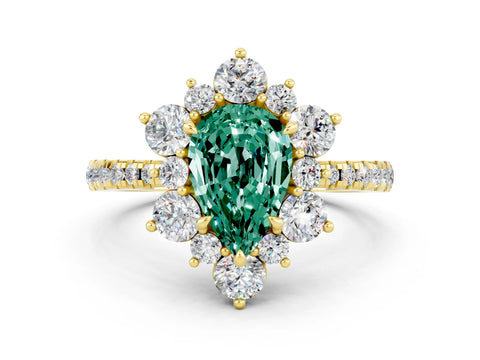 Yellow gold Pear Cut Cut Diamond Floral Halo Pave Band with Prong Setting