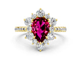 Yellow gold Pear Cut Cut Diamond Floral Halo Pave Band with Prong Setting