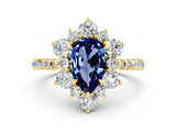 Yellow gold Pear Cut Cut Diamond Floral Halo Pave Band with Prong Setting
