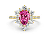 Yellow gold Pear Cut Cut Diamond Floral Halo Pave Band with Prong Setting