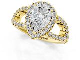 Yellow gold Pear Cut Cut Diamond Halo Engagement Ring with Open Split Pavé Band_10