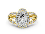 Yellow gold Pear Cut Cut Diamond Halo Engagement Ring with Open Split Pavé Band_9