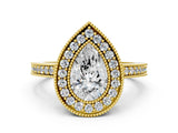 Yellow gold Pear Cut-Cut Diamond Halo Engagement Ring with Pave Band and Prong Setting_9