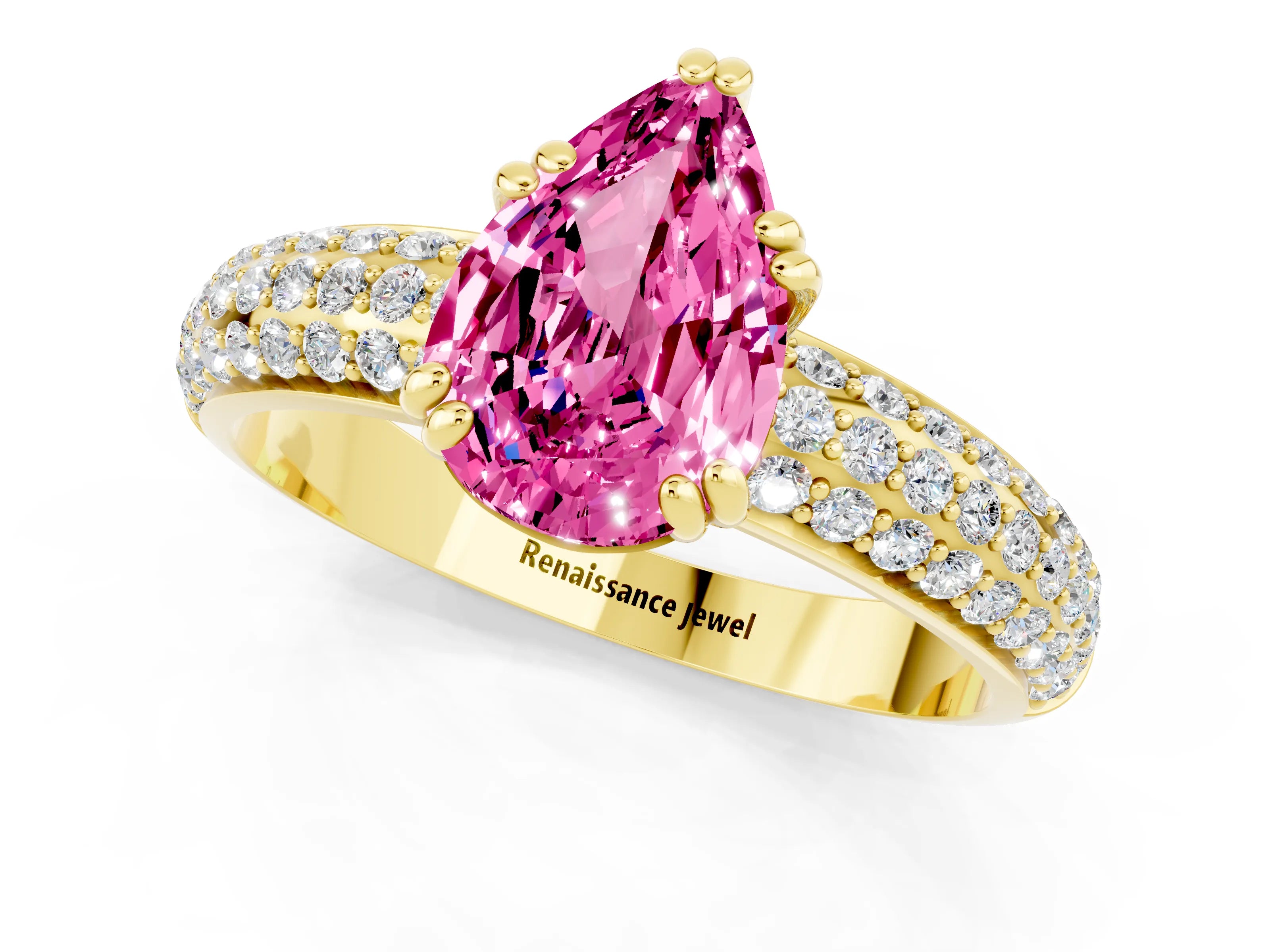 Yellow gold Pear Cut Cut Diamond Milgrain Marquise Band with Prong Setting_1