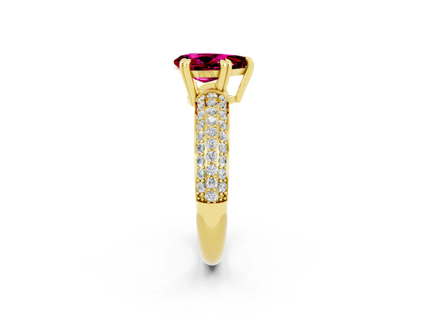 Yellow gold Pear Cut Garnet Vintage Milgrain Ring with Round  Stations