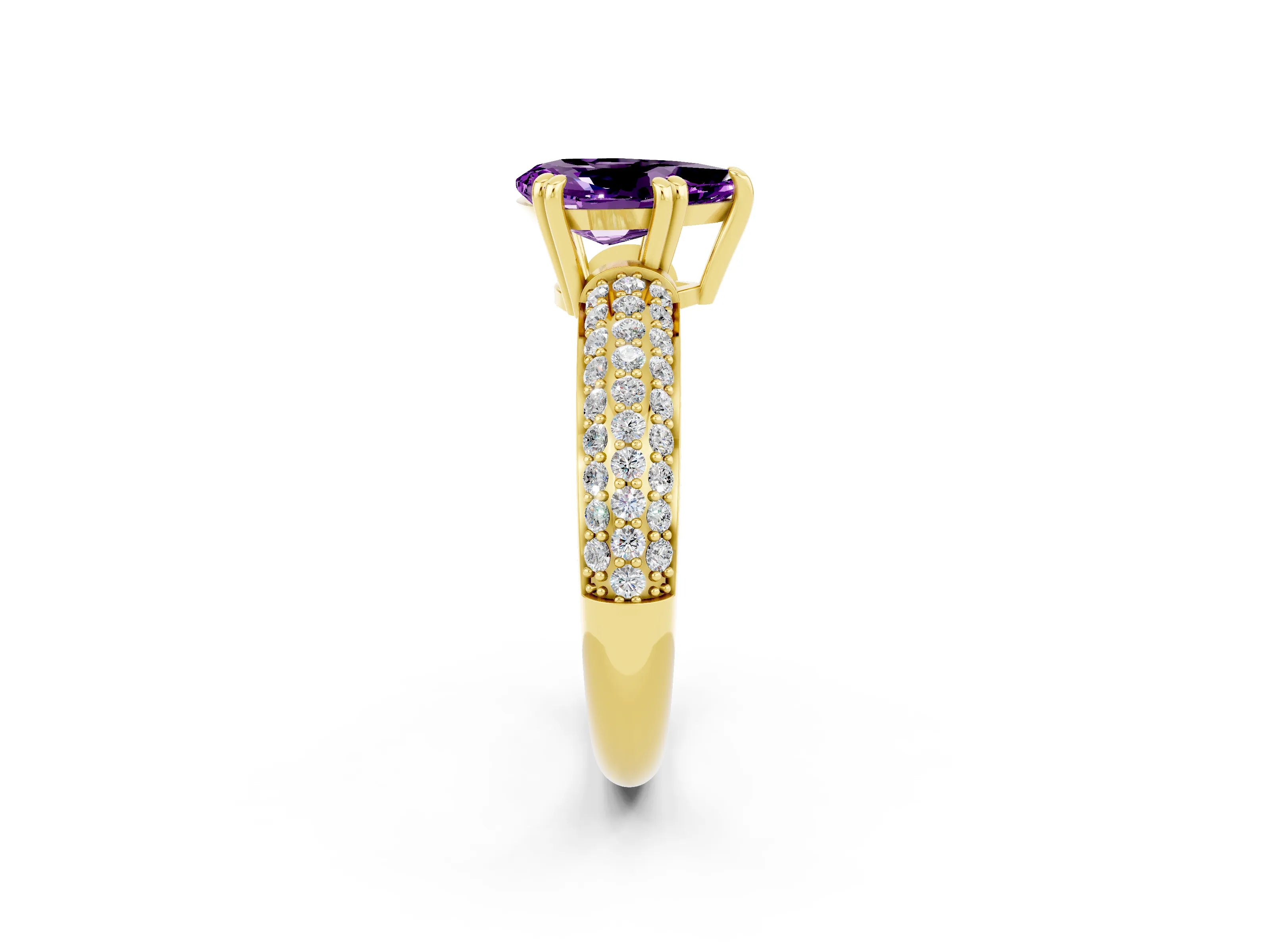 Yellow gold Pear Cut Cut Diamond Milgrain Marquise Band with Prong Setting_2