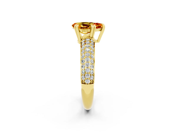 Yellow gold Pear Cut Citrine Vintage Milgrain Ring with Round  Stations