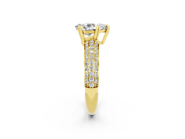 Yellow gold Pear Cut Moissanite Vintage Milgrain Ring with Round  Stations
