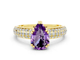 Yellow gold Pear Cut Cut Diamond Milgrain Marquise Band with Prong Setting
