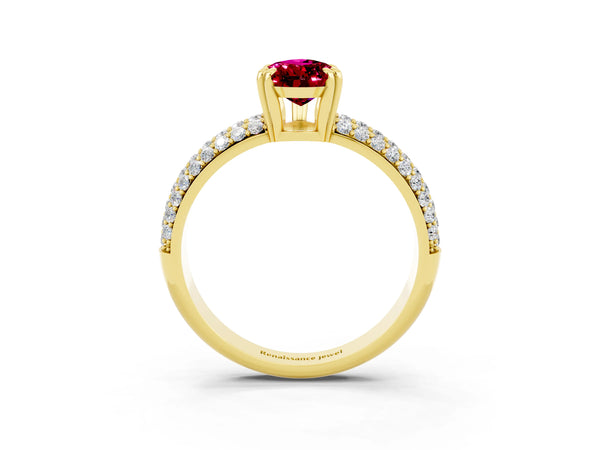 Yellow gold Pear Cut Garnet Vintage Milgrain Ring with Round  Stations