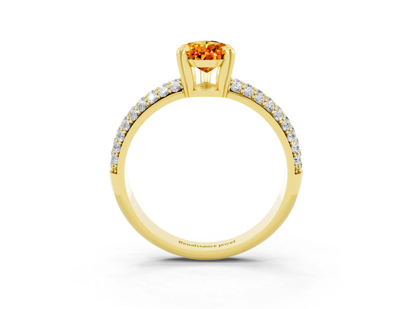 Yellow gold Pear Cut Citrine Vintage Milgrain Ring with Round  Stations