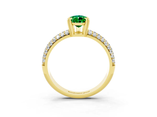 Yellow gold Pear Cut Emerald Vintage Milgrain Ring with Round  Stations