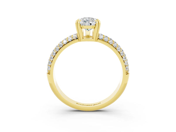 Yellow gold Pear Cut Moissanite Vintage Milgrain Ring with Round  Stations