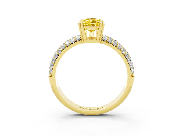 Yellow gold Pear Cut Yellow Sapphire Vintage Milgrain Ring with Round  Stations