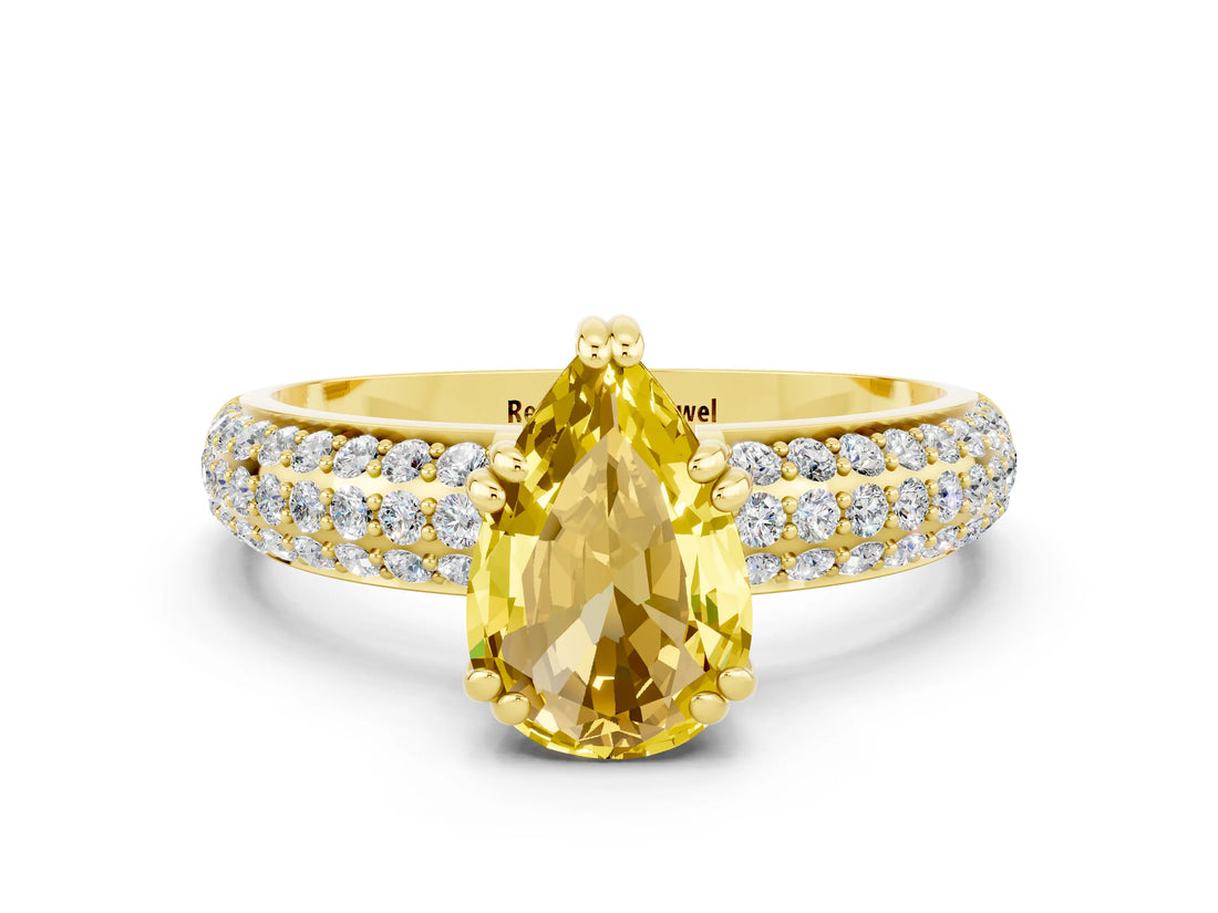Yellow gold Pear Cut Cut Diamond Milgrain Marquise Band with Prong Setting