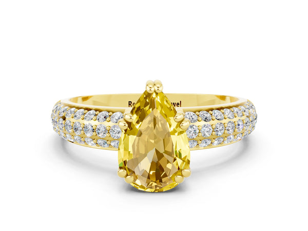 Yellow gold Pear Cut Yellow Sapphire Vintage Milgrain Ring with Round  Stations