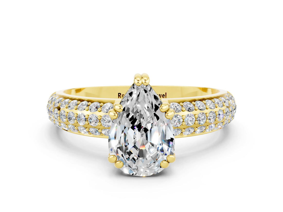 Yellow gold Pear Cut Cut Diamond Milgrain Marquise Band with Prong Setting