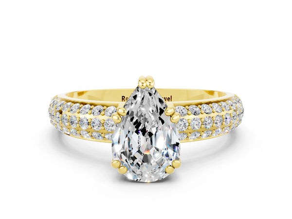 Yellow gold Pear Cut Moissanite Vintage Milgrain Ring with Round  Stations