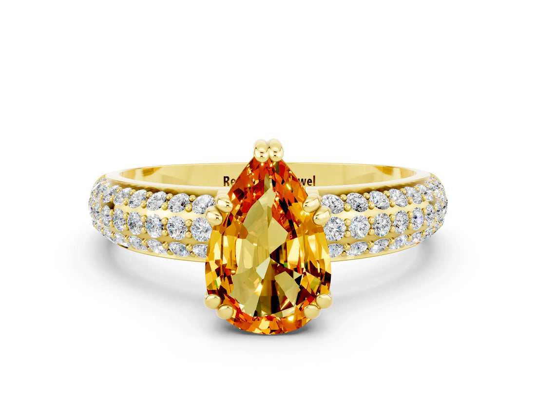 Yellow gold Pear Cut Cut Diamond Milgrain Marquise Band with Prong Setting