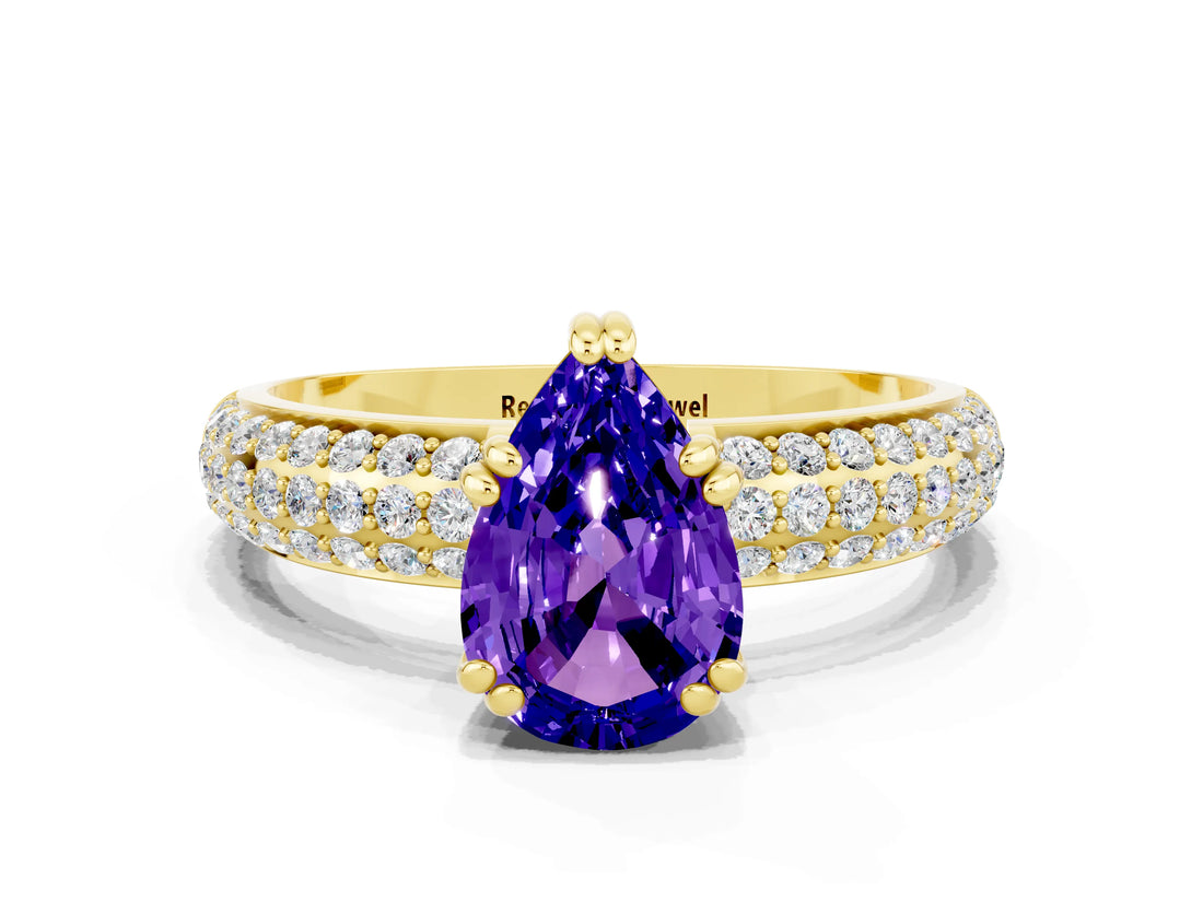 Yellow gold Pear Cut Cut Diamond Milgrain Marquise Band with Prong Setting