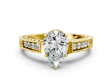 Yellow gold Pear Cut Cut Diamond Milgrain Pave Band Four-Prong Setting Ring_3