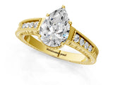 Yellow gold Pear Cut Cut Diamond Milgrain Pave Band Four-Prong Setting Ring_4