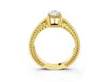 Yellow gold Pear Cut Cut Diamond Milgrain Pave Band Four-Prong Setting Ring_6