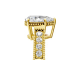 Yellow gold Pear Cut Cut Diamond Milgrain Pave Band Four-Prong Setting Ring_8
