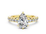 Yellow gold Pear Cut Cut Diamond Pavé Band with Four-Prong Setting