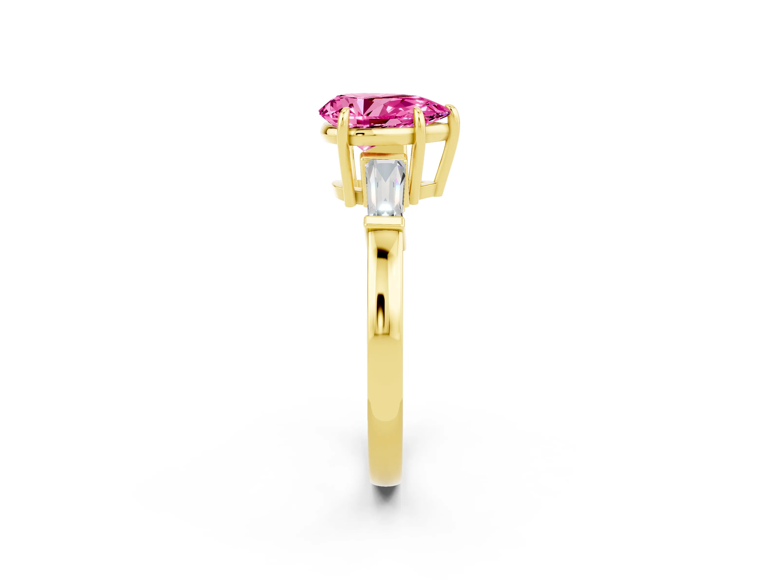 Yellow gold Pear Cut Cut Diamond Ring with Tapered Baguette Side Stones in Four-Prong Setting_2