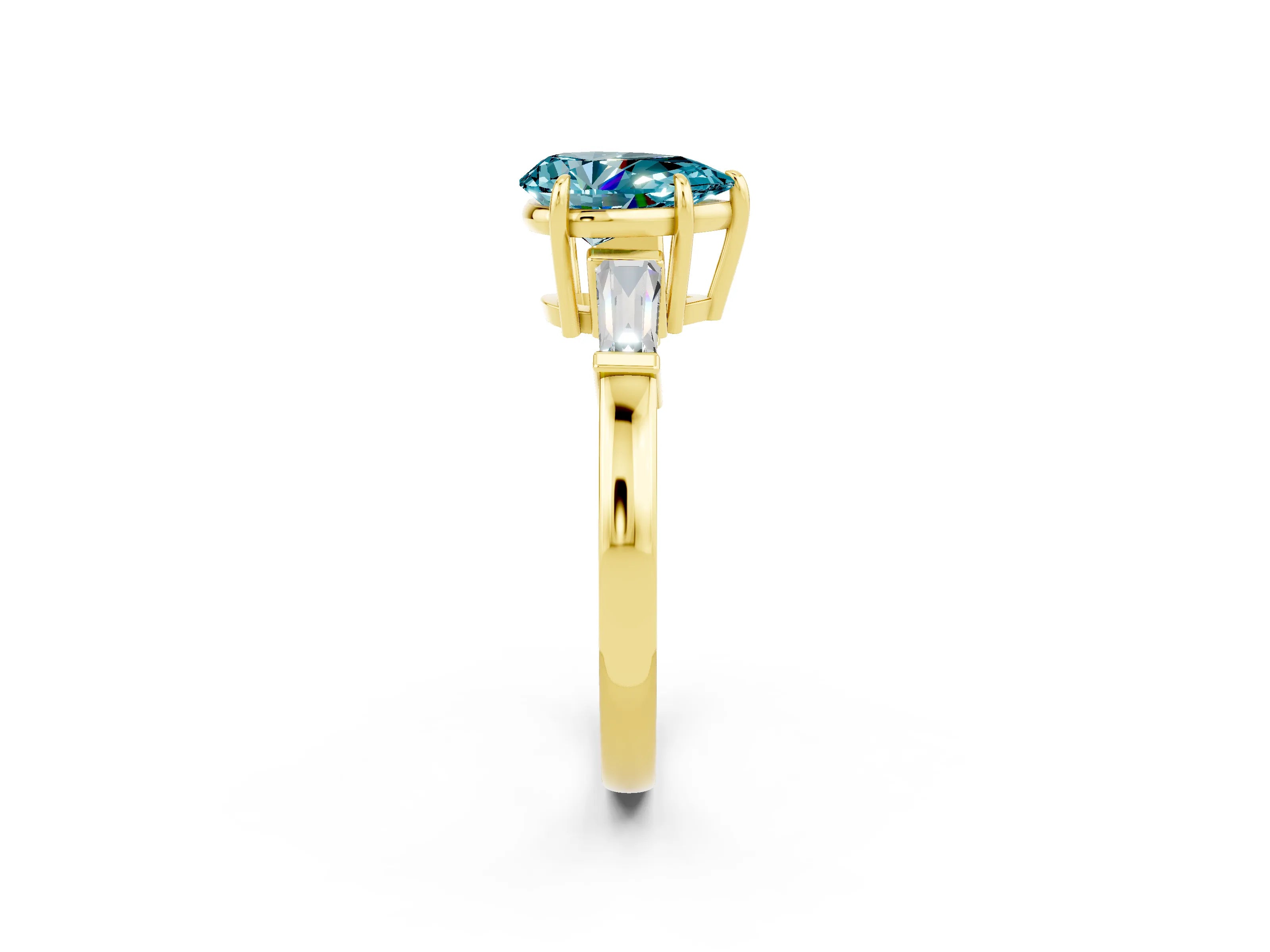 Yellow gold Pear Cut Cut Diamond Ring with Tapered Baguette Side Stones in Four-Prong Setting_2