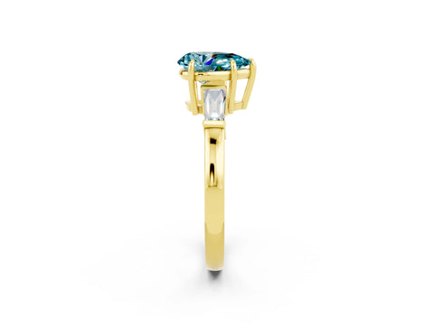 Yellow gold Pear Cut Cut Diamond Ring with Tapered Baguette Side Stones in Four-Prong Setting_2