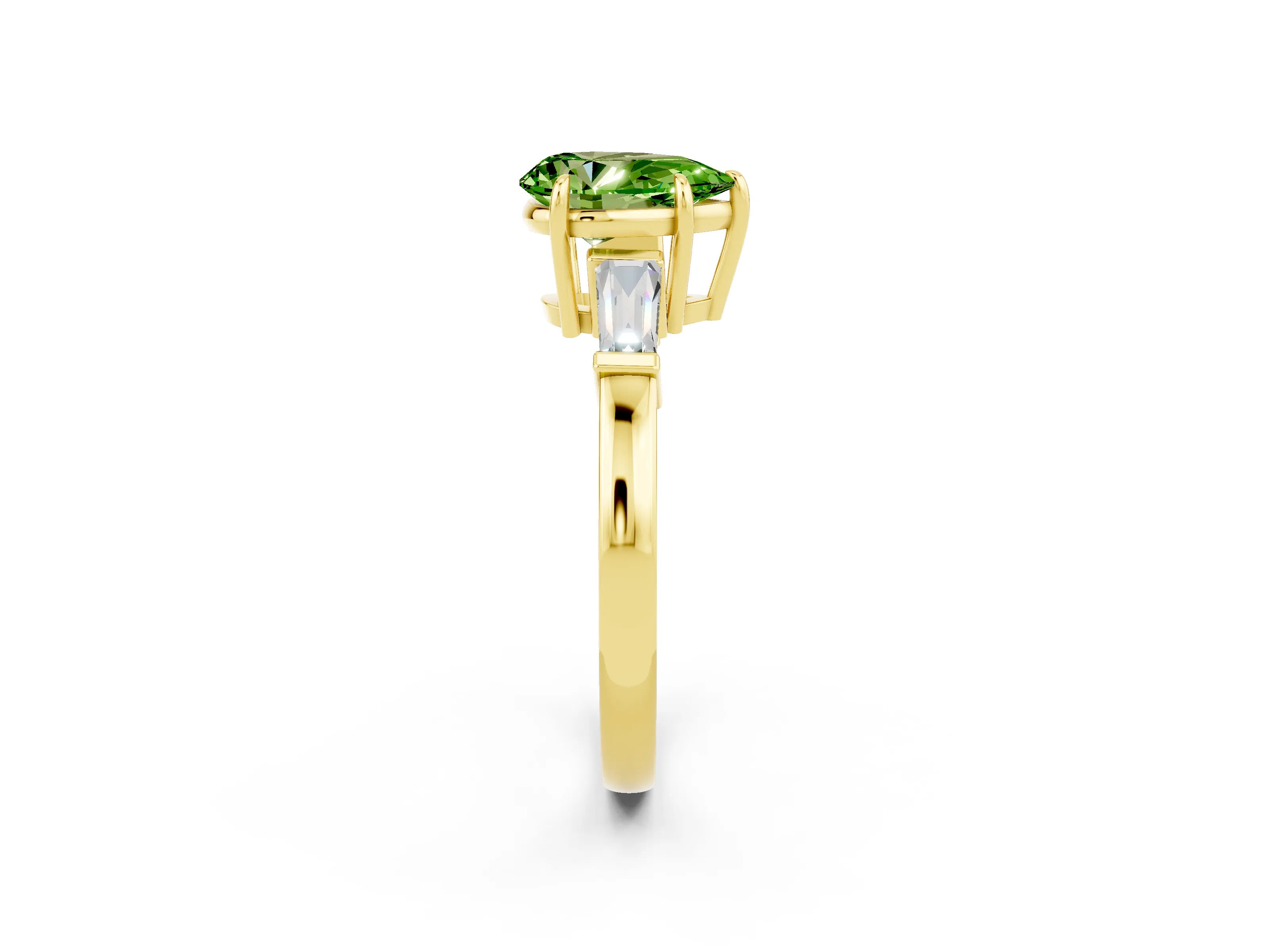 Yellow gold Pear Cut Cut Diamond Ring with Tapered Baguette Side Stones in Four-Prong Setting_2