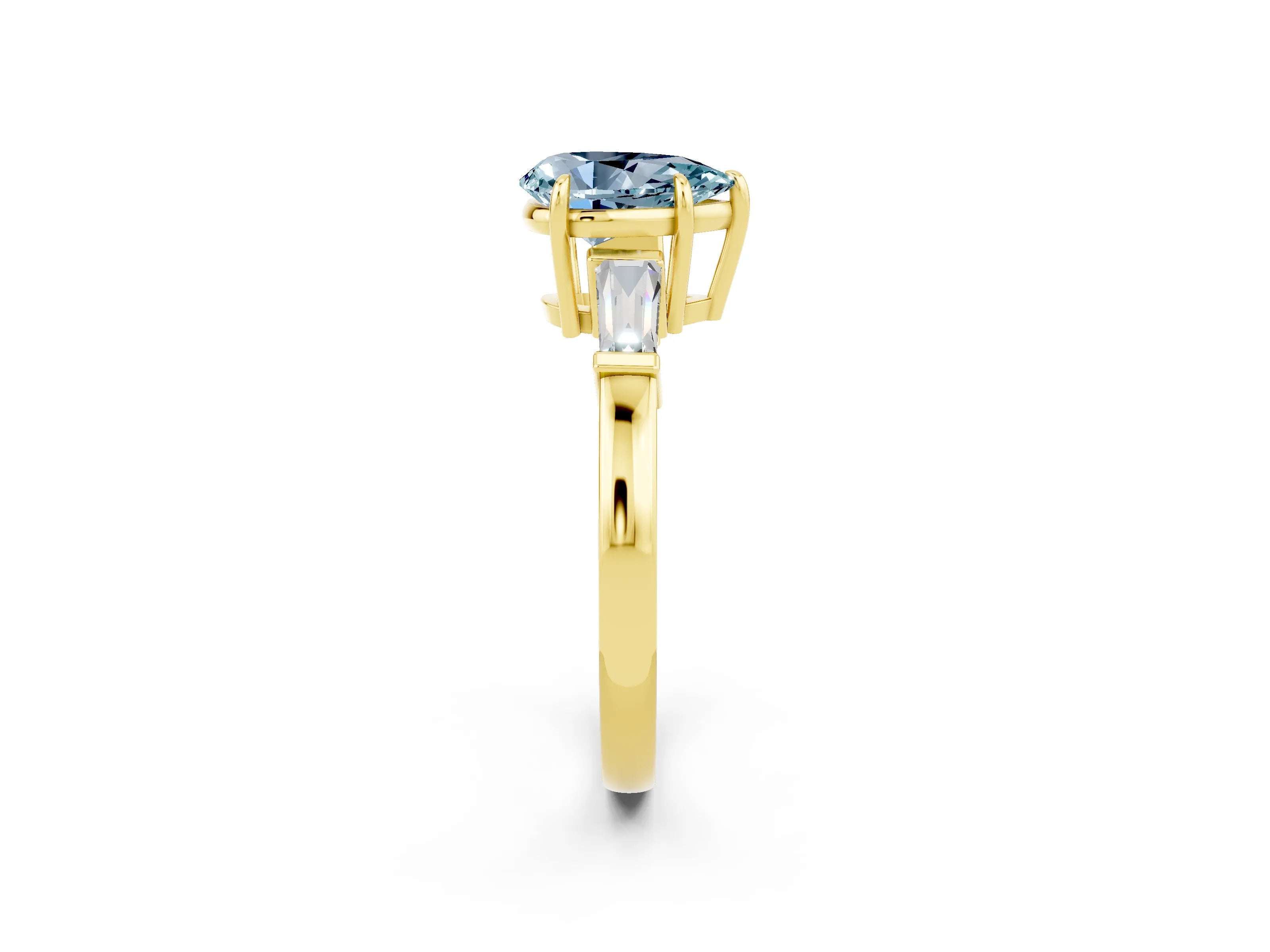 Yellow gold Pear Cut Cut Diamond Ring with Tapered Baguette Side Stones in Four-Prong Setting_2